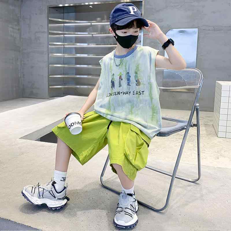 セットアップ 子供 男の子 少年 夏服 半袖 薄手 綿混 汗をよく吸う カジュアル スポーツ 普段着 ゆったり アニメ柄 上下セット