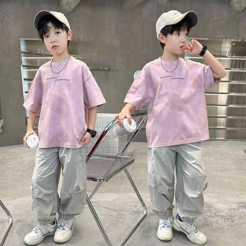 スポーツウェア 上下セット 男の子 キッズ ジュニア 学生 半袖 虫よけパンツ カジュアル かっこいい 通学 普段使い 韓国風 薄手 軽量 綿混 ポリエステル混 さらっと快適 夏 ピンク