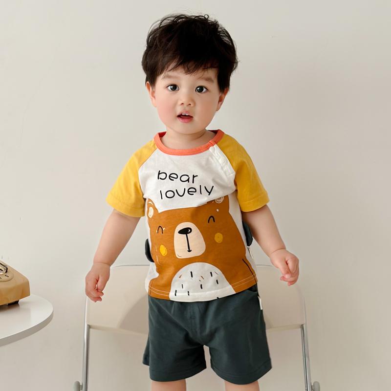 ベビー服 男の子 春夏 半袖 ショートパンツ 2点セット コットン 綿 薄手 カジュアル かわいい 動物のイラスト 上下セット お出かけ 普段着 幼児 肌に優しい