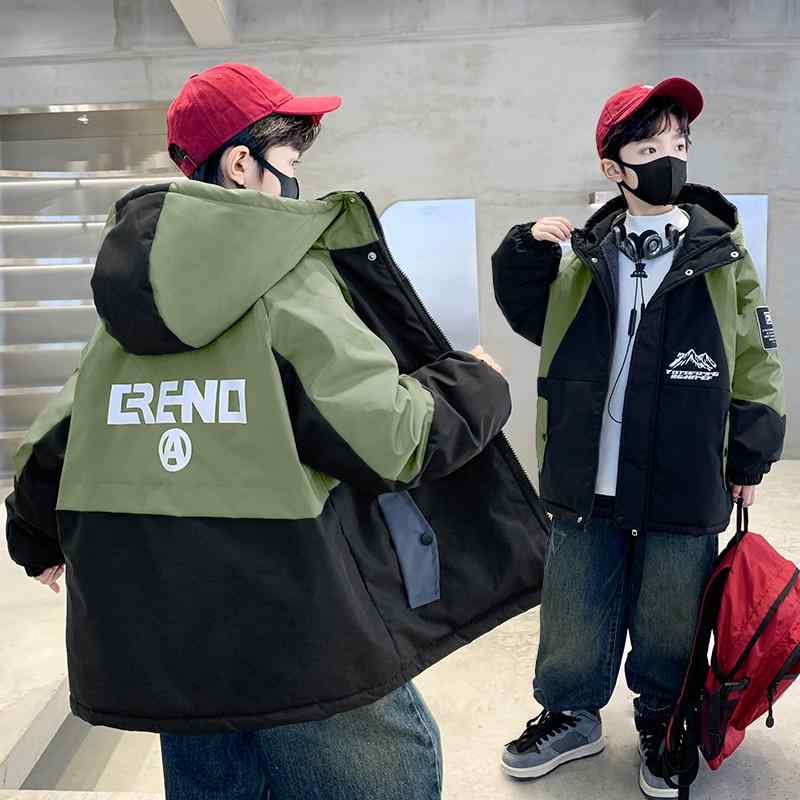 お子様用 男の子 中綿モッズコート 裏地が暖かい起毛素材 厚手 防寒保温 中間丈 ファスナー開閉 ポリエステル 通学 普段使い 秋冬 気軽な普段使い