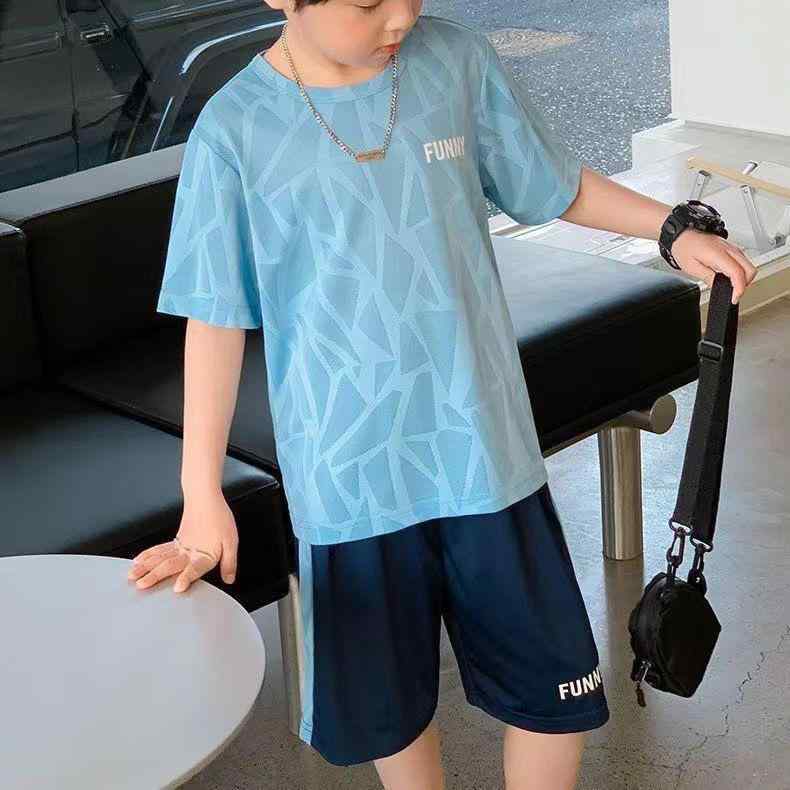 上下組 男の子 子供 上下セット 半袖 Tシャツ 半ズボン 綿混 吸汗速乾 薄手 軽量 運動 普段使い 部屋着 春夏 青
