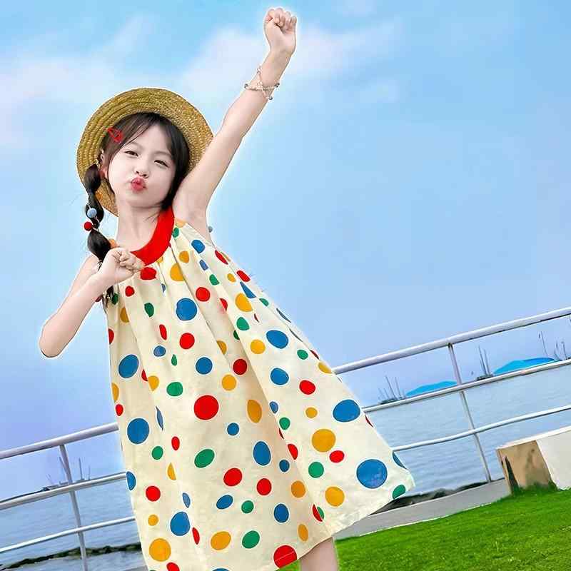 ワンピース 女の子 キッズ プリンセス ホルターネック ノースリーブ ドット柄 春夏 リゾート ビーチ 海 旅行 ミモレ丈 汗を吸ってすぐに乾く 柔らか素材 レッド