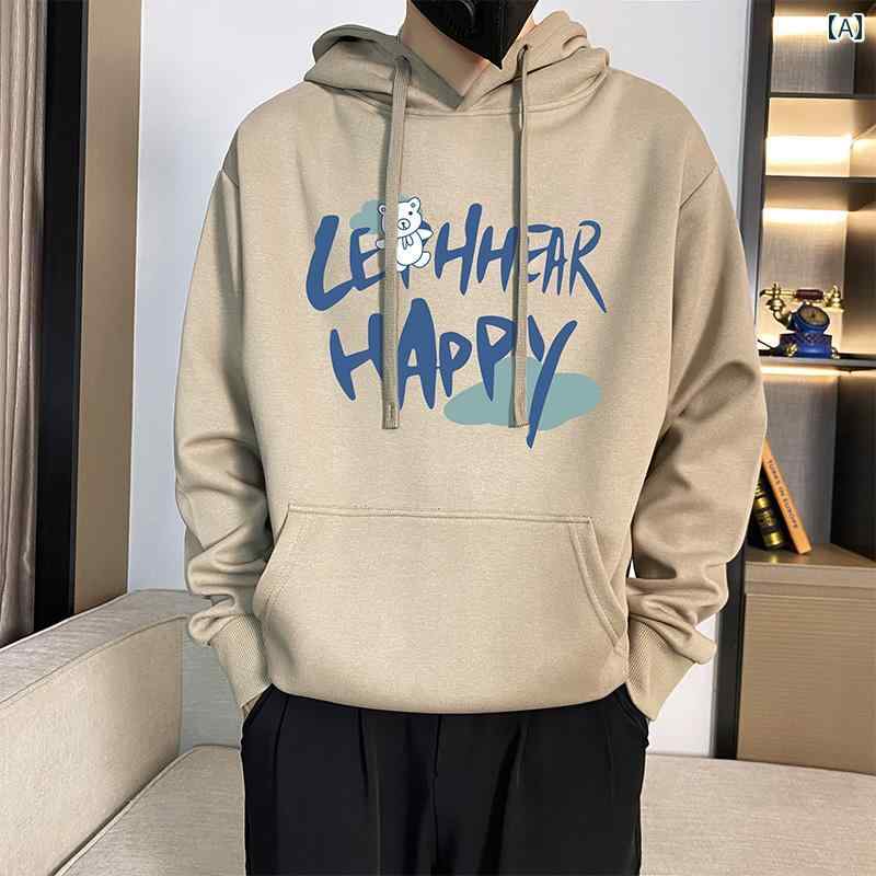 メンズ トップス スウェット Tシャツ カジュアル ファッション おしゃれ トレンディ レター プリント フード シャツ 秋 クール ジャケット カジュアル カンガルー ポケット 長袖 T