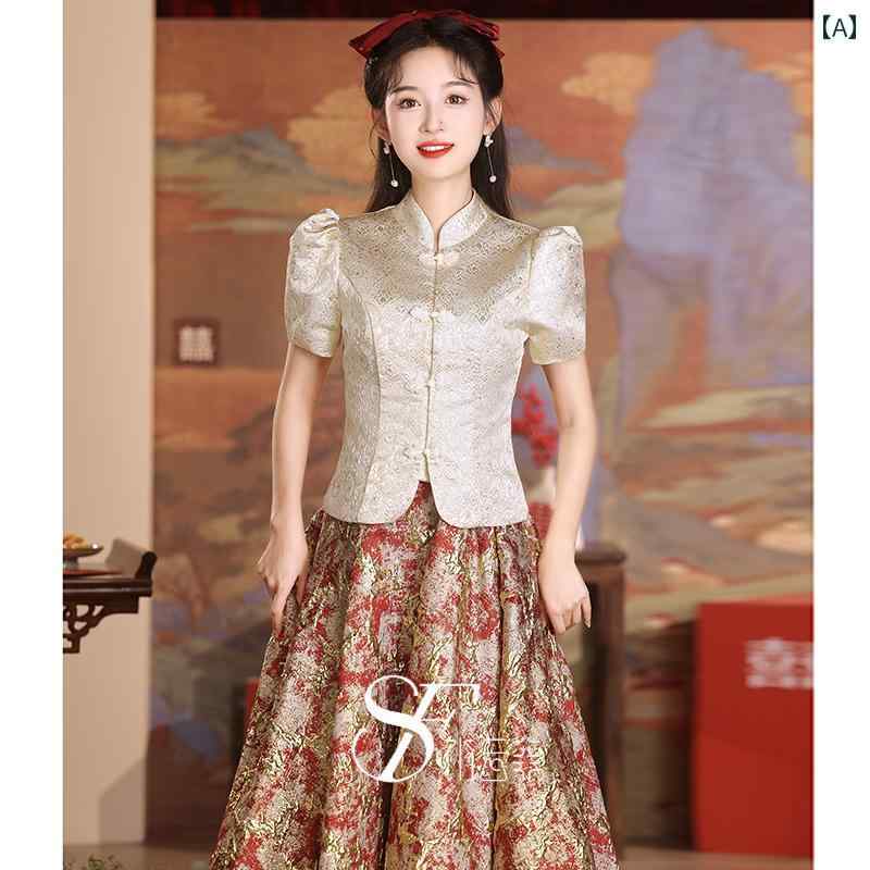 ドレス レディース 秋冬 ロング丈 中国風 ツーピース レトロ クラシカル 新婦 結婚式 披露宴 二次会 お呼ばれ パーティー フォーマル