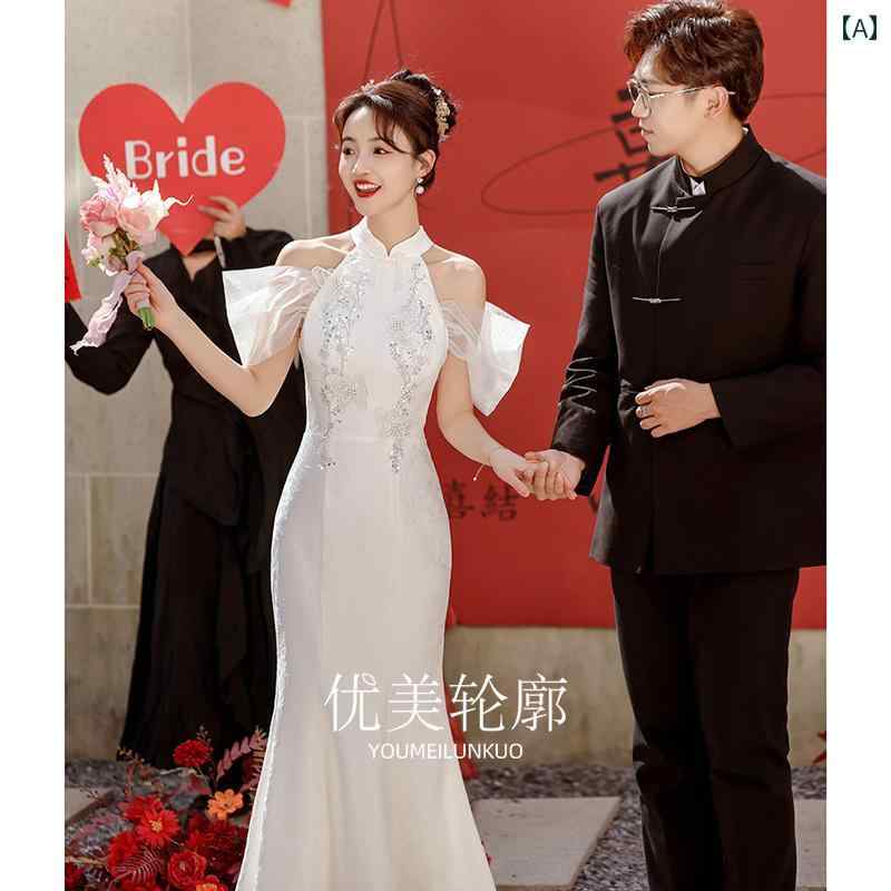ドレス レディース 女性用 ウェディングドレス マーメイドライン チャイナドレス 白 ロングドレス 結婚式 披露宴 二次会 パーティー フォーマル 高級感 ポリエステル 夏