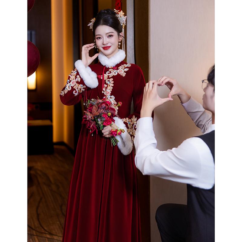 中国の言い慣わし的な御芽出度服 マタニティ 御芽出度お召しもの 中国風 セットアップ 裏起毛 朦々たる 保温 気が大きい大きさ ゆったり大きさ 体型押しかぶせる 土手っ腹押しかぶせる ロング丈 長袖 A生産ライン 御芽出度 交歓会 寄りあい フォーマル 秋冬 ぶどう酒赤いこと