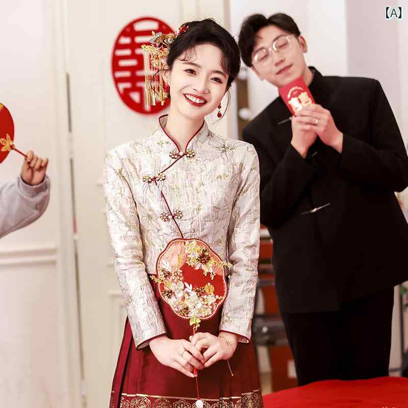 お召しもの 花嫁御寮 今日このごろ中華風 中国言い慣わしの筋目スコート セットアップ 御前上等感 ぶどう酒赤いこと 長袖 照明ランプ色合い 交歓会 エンゲージメント式 お色直し 御芽出度 ご造作 寄りあい フォーマル 成年者式 両家顔合わせ ロング丈 春夏