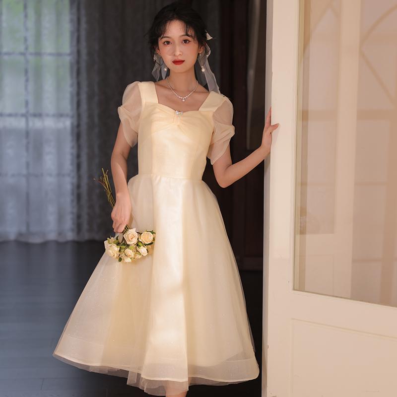 ドレス レディース シャンパンカラー ロングパーティードレス Vネック 半袖 ミモレ丈 細身の 結婚式 二次会 成人式 卒業式 フォーマル エレガント 普段使い 春夏