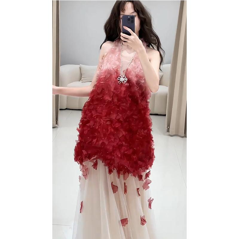 ドレス レディース ロング丈 フランス風 高級感 エレガント 花嫁 披露宴 お色直し 結婚式 二次会 パーティー 謝恩会 演奏会 発表会 成人式 チュール プリンセスライン Uネック 花モチーフ 春夏