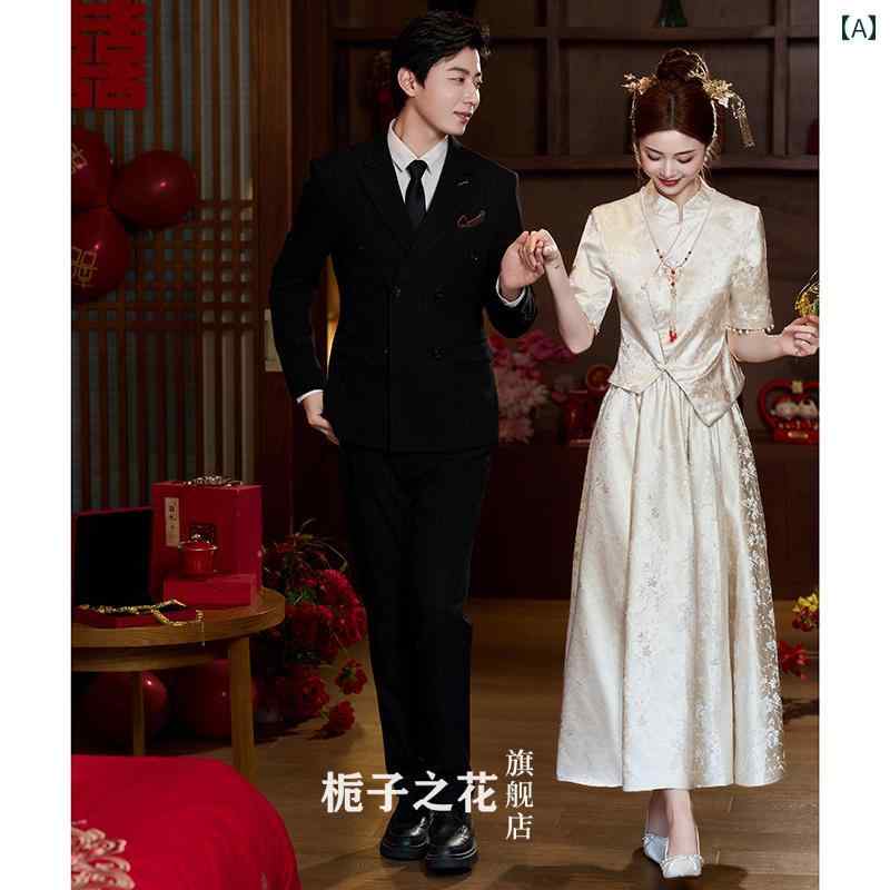 チャイナドレス レディース シャンパンカラー 花嫁 ウェディング 披露宴 お色直し 結婚式 二次会 現代的な中華スタイル レトロ フォーマル ロング丈 半袖 スタンドカラー ポリエステル 春夏|おうち健康生活