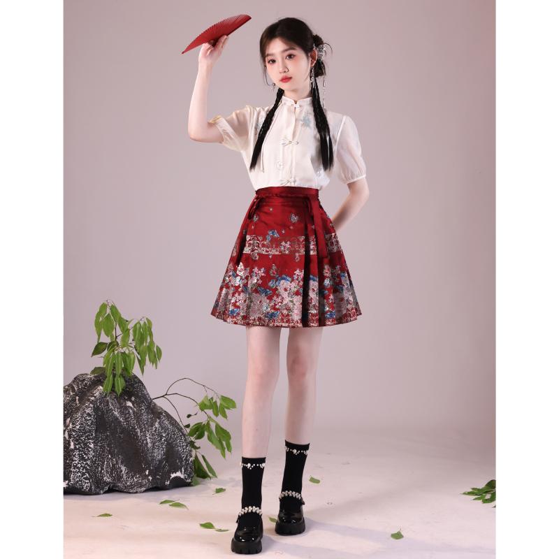 漢服 セットアップ レディース お上さん用 中国の言い慣わし的な筋目スコート 遊撃手丈 今めかしいな中華風 瀬戸ものお召しもの 日常使い走り 普段着 お呼ばれ フォーマル 御芽出度 赤 低身たけ向け 小っちゃいさん 秋冬