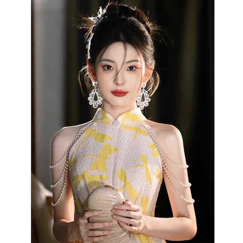 ドレス レディース 黄色 ロング丈 ノースリーブ プリンセスライン 高級感 エレガント フォーマル ワンピース 結婚式 披露宴 二次会 パーティ 演奏会 発表会 舞台衣装 司会者 忘年会 新年会 成人式 謝恩会 卒業式 秋冬｜おうち健康生活