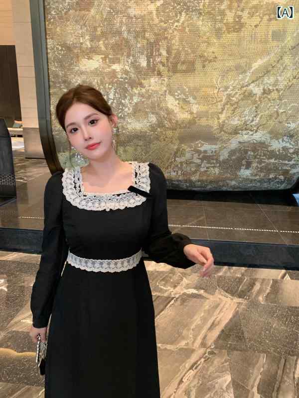 大きめ大きさ レディース 今めかしい 流行り物 成人女性服 リジー 娘 秋 フレンチ レトロ スピード競技 真四角 素っ首 御召しもの