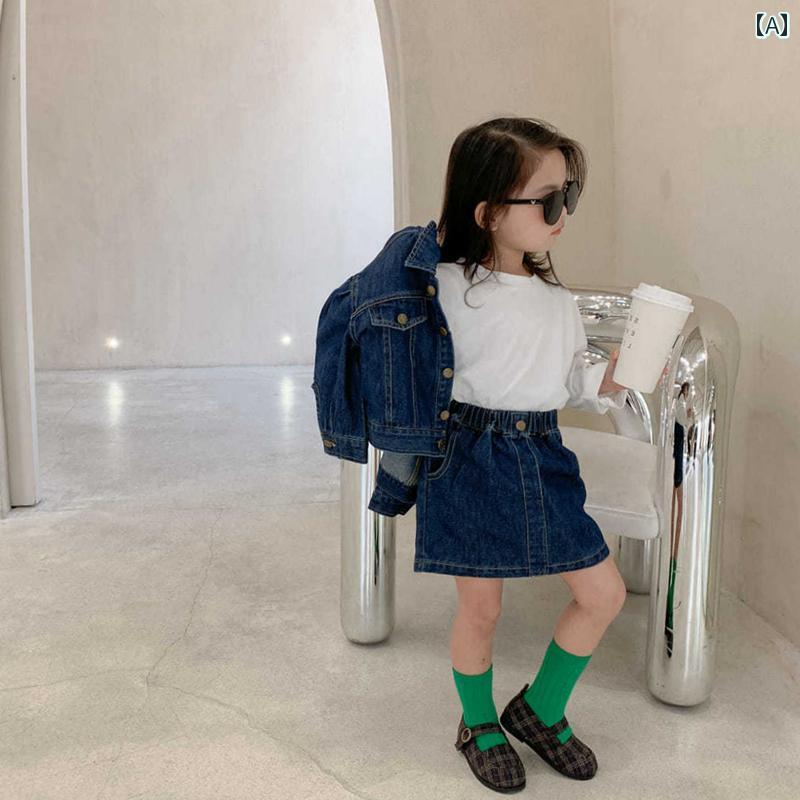 子供服 女の子 セットアップ おしゃれ カジュアル かわいい デニムスカート 秋 韓国 赤ちゃん 春秋 2点 セット
