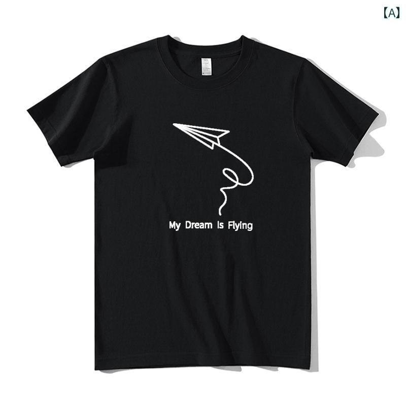 メンズ トップス カジュアル ファッション おしゃれ トレンディ 白 Tシャツ 半袖 ラウンドネック 厚手 綿 シンプル 五分袖 Tシャツ カップル 着