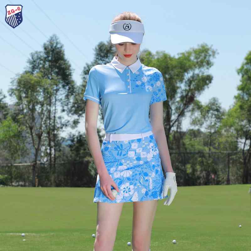 ゴルフウェア レディース 春夏 スポーツウェア セットアップ 半袖 Tシャツ ショートスカート ミニスカート 上下セット ライトブルー 水色｜おうち健康生活