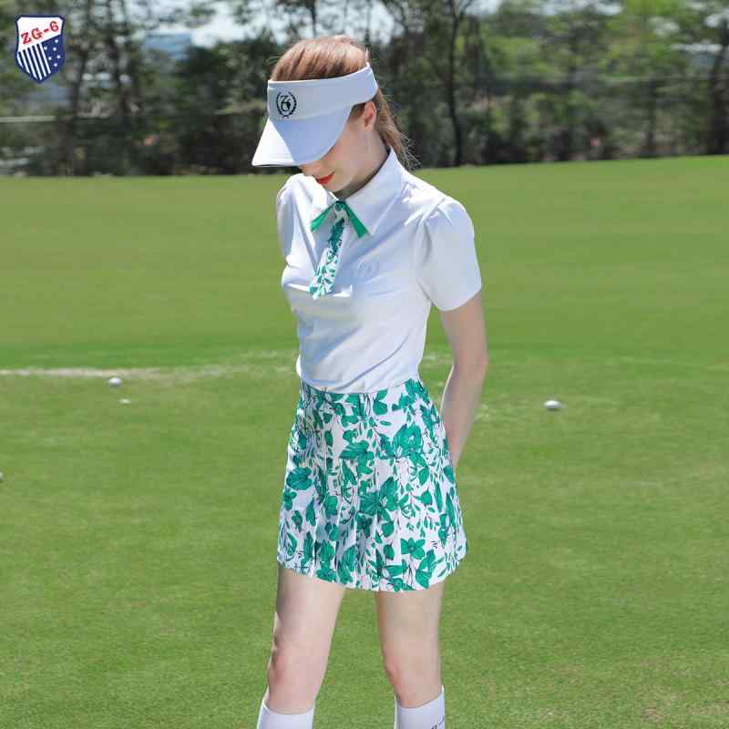 ゴルフウェア レディース 春夏 ホワイト 半袖Tシャツ インナーパンツ付きスコート セットアップ スポーツ ラウンド