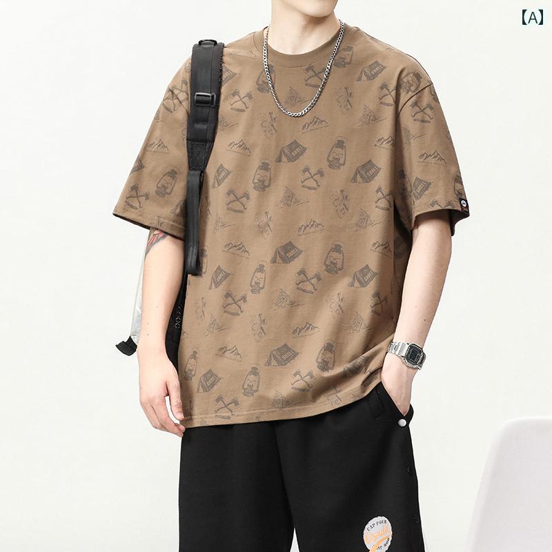 メンズ トップス カジュアル ファッション おしゃれ アメリカン レトロ Tシャツ 半袖 夏 薄手 涼しい 涼しい ラウンドネック 半袖 トレンド Tシャツ トレンド|おうち健康生活