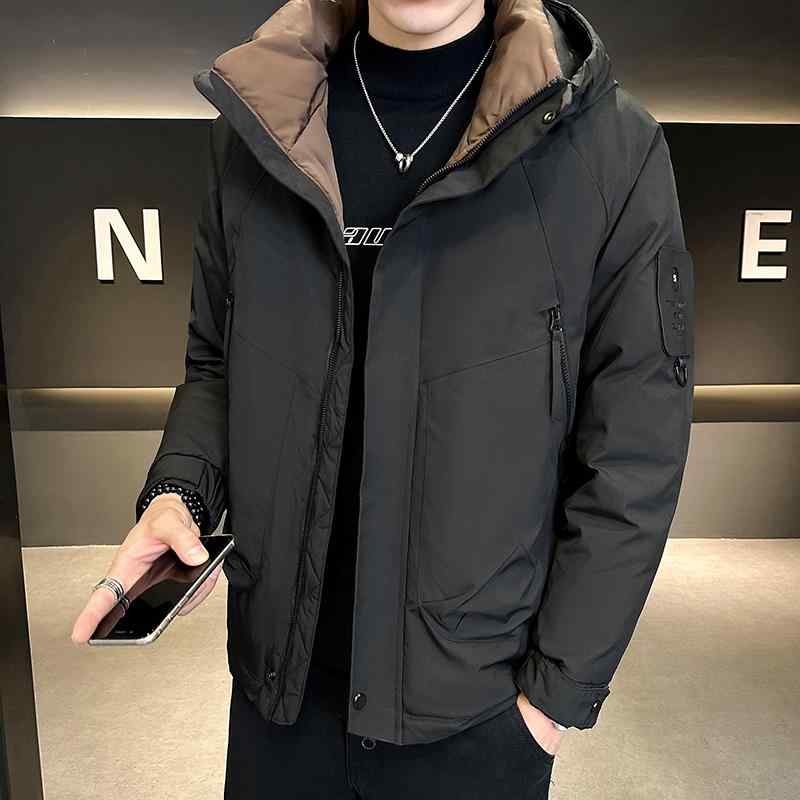 ダウンジャケット メンズ 冬 防寒 ショート丈 厚手 フード付き ワークジャケット カジュアル 防水 男性用 ホワイトダックダウン ポリエステル|おうち健康生活