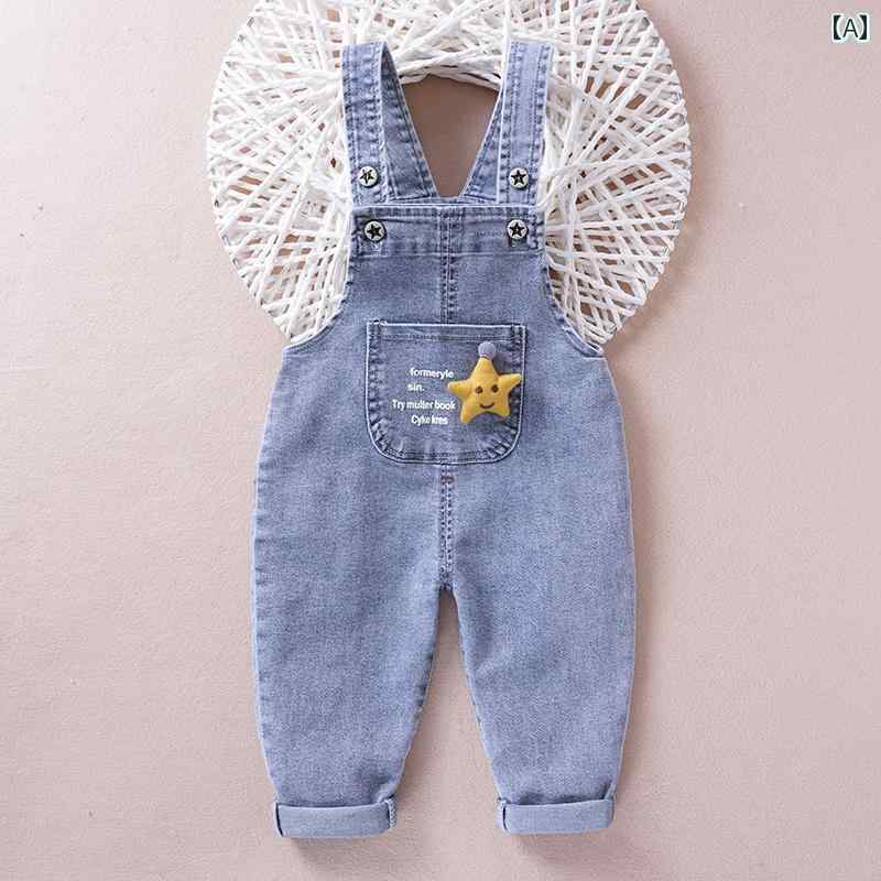 デニム オーバーオール ベビー キッズ サロペット 子供服 赤ちゃん 男の子 女の子 春秋 薄手 カジュアル かわいい 星 ウサギ スマイル ブルー