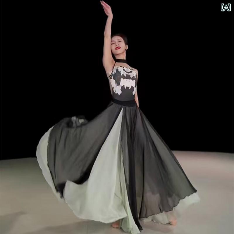 社交ダンス スカート 衣装 ベリーダンス ラテン モダン フラメンコ レディース 練習着 レッスン レトロ 舞踊 エレガント 二重 ブラック
