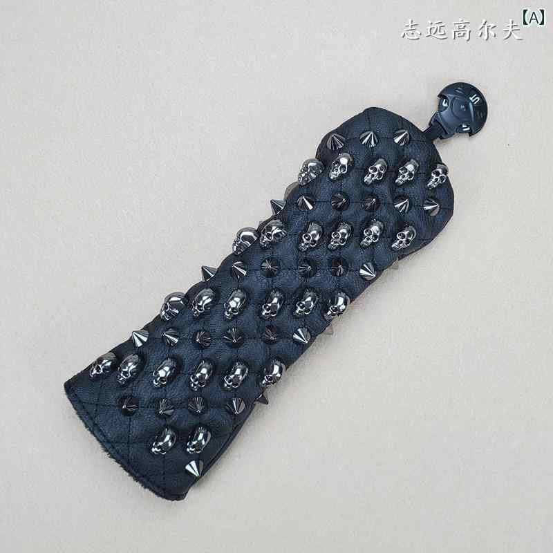 ゴルフクラブカバー おしゃれ ヘッド 保護 キャップ シンプル スカル スパイク スタッズ 白 黒 緑