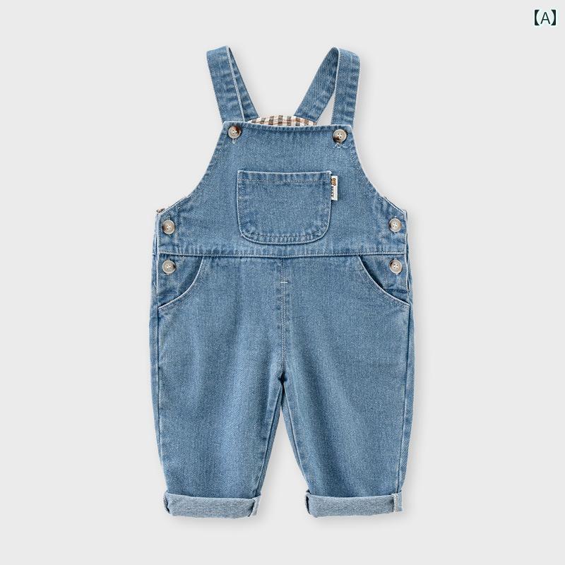 デニム オーバーオール ベビー キッズ サロペット 子供服 男の子 女の子 サスペンダー 春秋 韓国 カジュアル パンツ おしゃれ ブルー