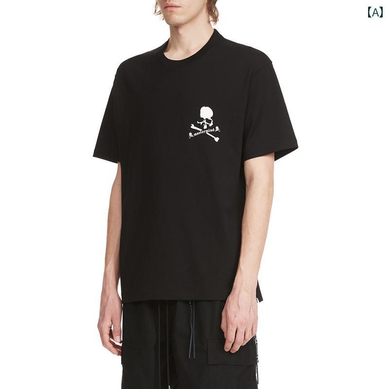tシャツ 光る トップス メンズ レディース スカル プリント コットン ラウンドネック カジュアル 大きめサイズ ブラック ホワイト
