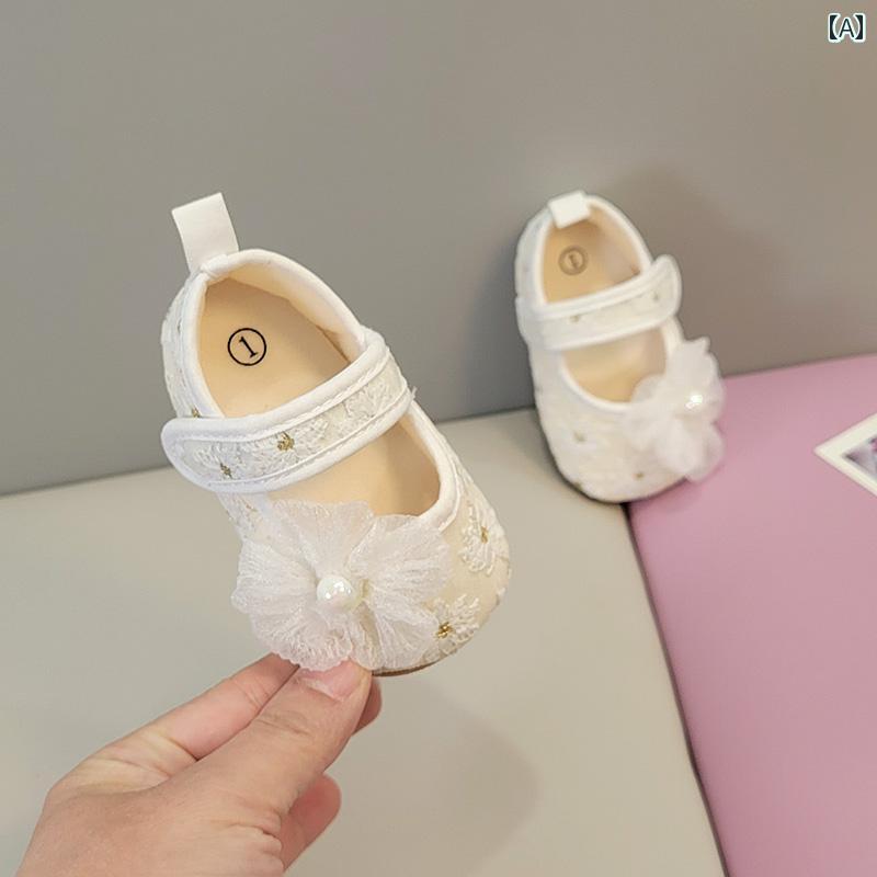 ベビーシューズ 子供 靴 キッズ 女の子 春秋 柔らかい ソール かわいい おしゃれ 花 レース ホワイト ブルー ピンク