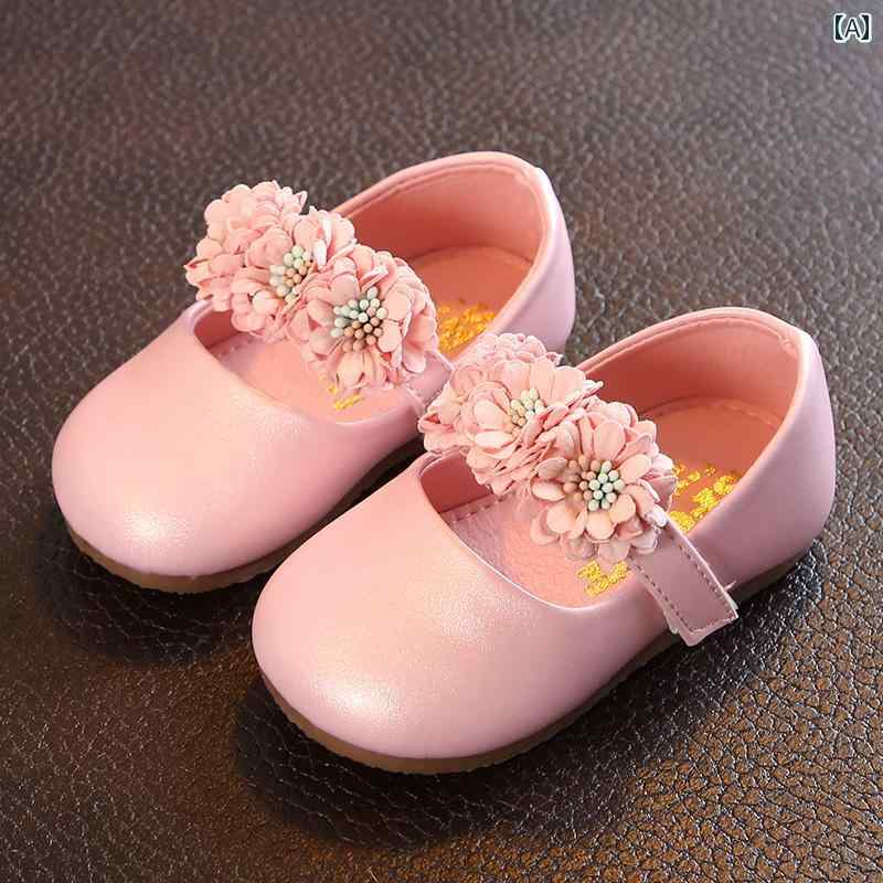 ベビーシューズ 子供 靴 キッズ 女の子 柔らかい ソール 春秋 花 かわいい おしゃれ ピンク ホワイト ゴールド