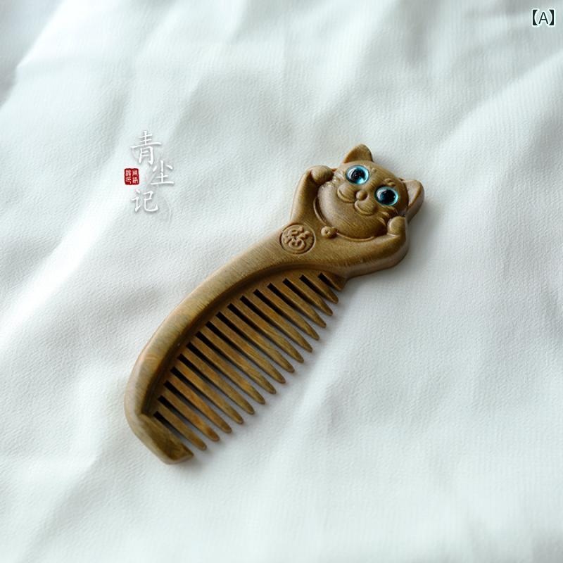 櫛 くし 猫 猫 コーム サンダルウッド 白檀 ナチュラル ミニ ギフト ブラウン