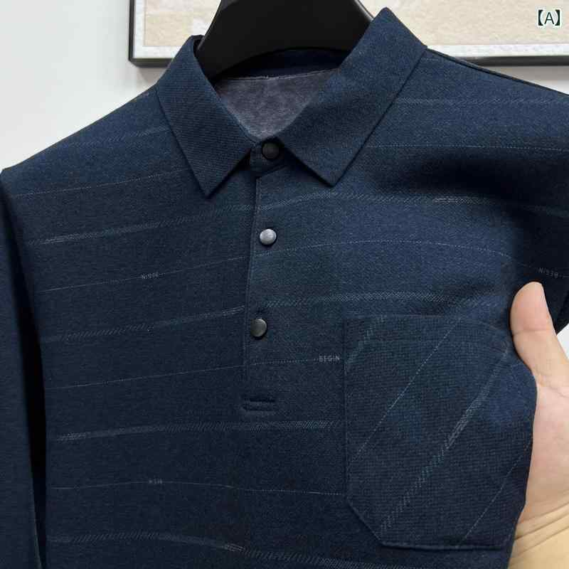 ポロシャツ 長袖 メンズ 紳士 シニア 秋冬 厚手 ポケット 暖かい レトロ おしゃれ ファッション グリーン パープル ネイビー