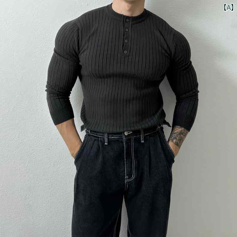 トップス メンズ 長袖 ジム フィットネス 筋トレ 春 アメリカン 筋体型カバー ヘンリーネック tシャツ グレー ブラック ホワイト|おうち健康生活