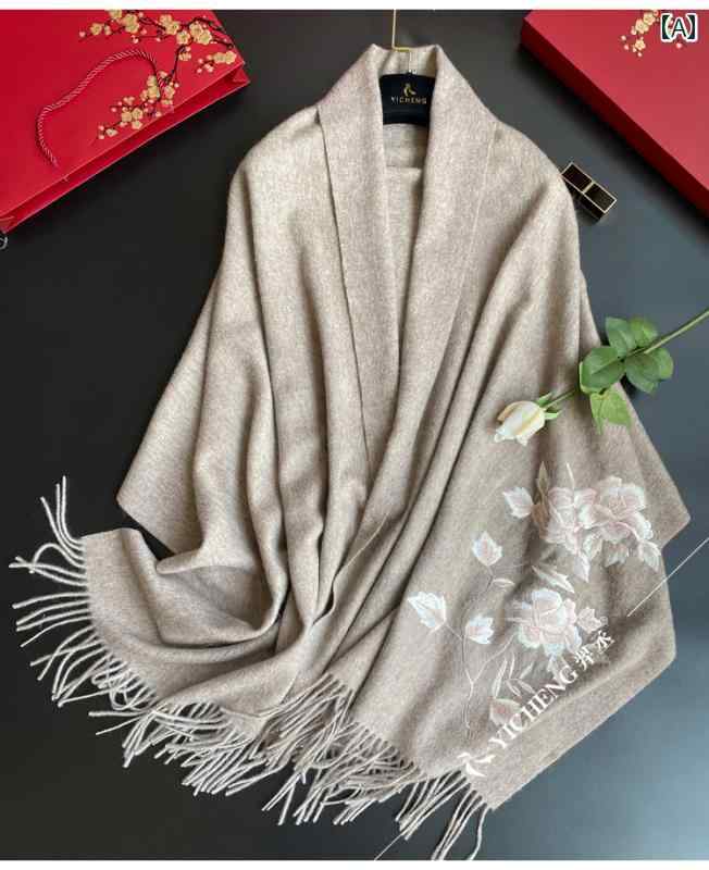 ストール 花柄 刺繍 レディース スカーフ ショール 秋冬 暖かい ウール ギフト 中国風 レトロ おしゃれ グレー レッド