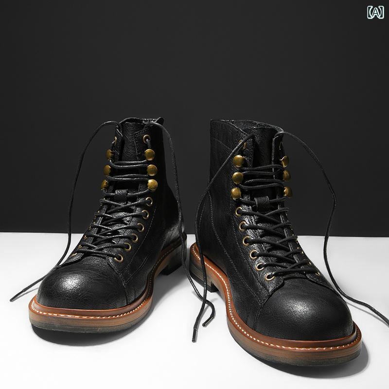 楽天市場】メンズ シューズ ワークブーツ レトロ 革 レースアップ