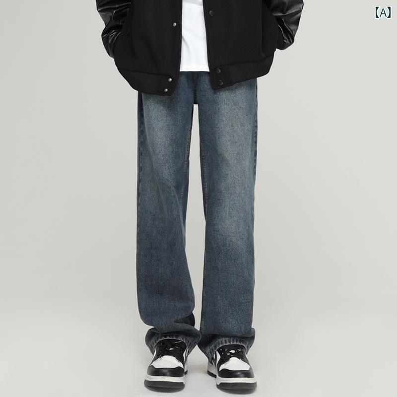 デニムパンツ メンズ ジーンズ ジーパン ズボン かっこいい おしゃれ カジュアル レトロ ストレート アメリカン ウォッシュ ブルー ブラック｜おうち健康生活