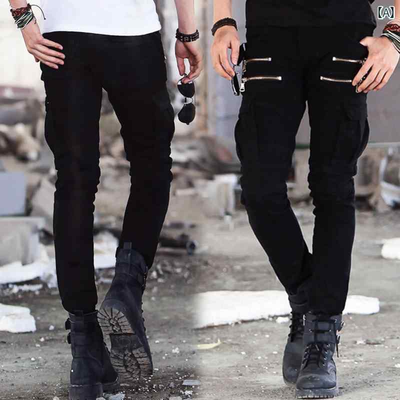 デニムパンツ メンズ ジーンズ ジーパン バイク スリム スキニー ストレッチ カジュアル ブラック グリーン ジッパー|おうち健康生活