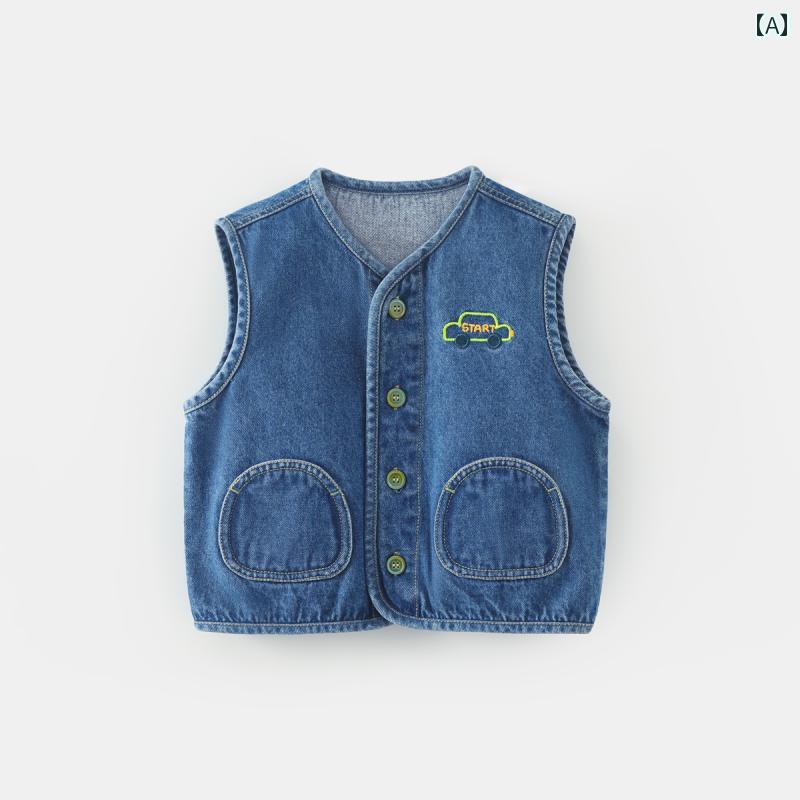 デニム ベスト キッズ 男の子 女の子 子供服 ノースリーブ ジャケット Gジャン 春秋 上着 チョッキ ブルー