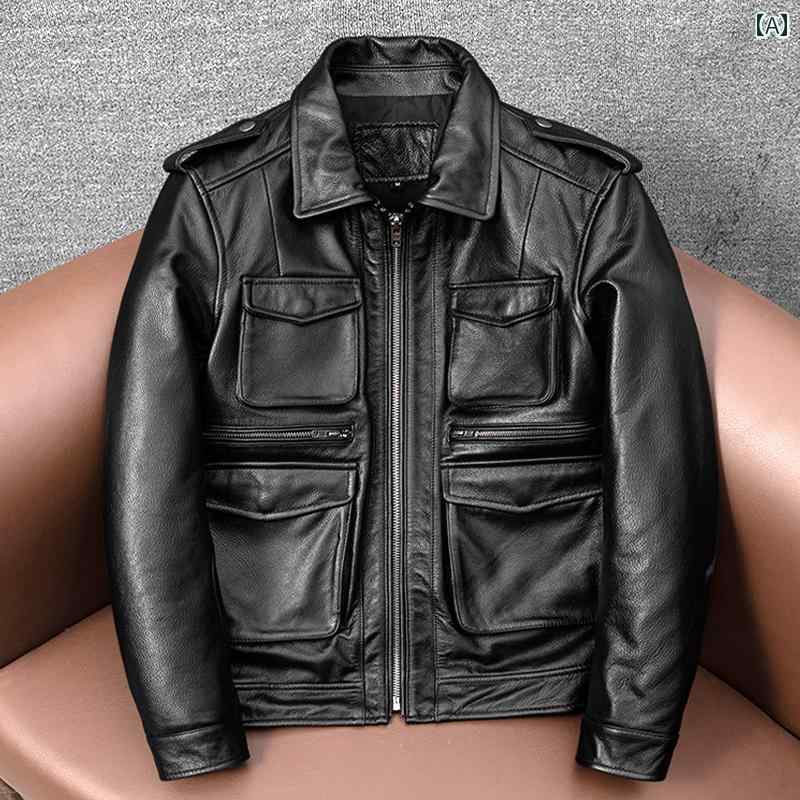 なめし革 上衣 メンズ ライダース 革ジャン 秋冬 ファスナー 丈 か細い 黒いこと