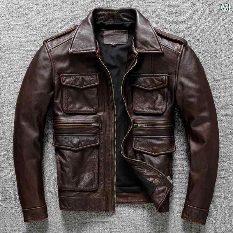 なめし革 上衣 メンズ ライダース 革ジャン 秋冬 ツーリング レトロ ファスナー 赤いこと 黒いこと