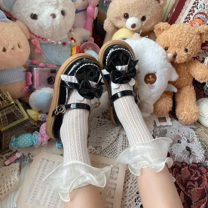 ロリータ 靴 レディース パンプス ガーリー Lolita 御手伝いさん コスプレ ベア 可愛らしい ラウンドトゥ 同盟罷業一回り 革 黒いこと 赤銅色 サクラ色