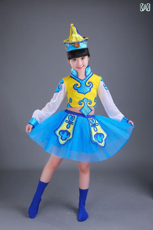 モンゴル 衣装 男の子 女の子 ダンス 舞踊 パフォーマンス 子供 民族 エスニック ブルー レッド ピンク