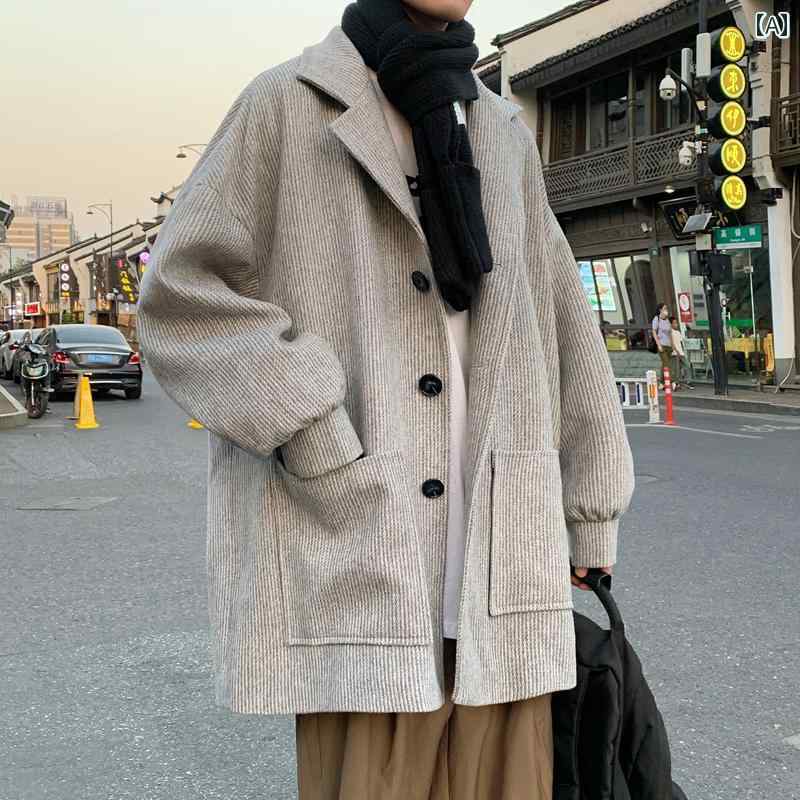 コール天 上衣 メンズ 秋冬 厚地の外套 アウター 韓国 朦々たる 大きめ大きさ 裏起毛 生あたたかい 薄墨色