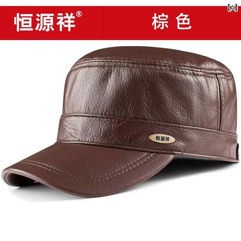 ワークキャップ メンズ 帽子 春秋冬 革 レザー シープスキン フラットトップ アウトドア ブラウン ブラック