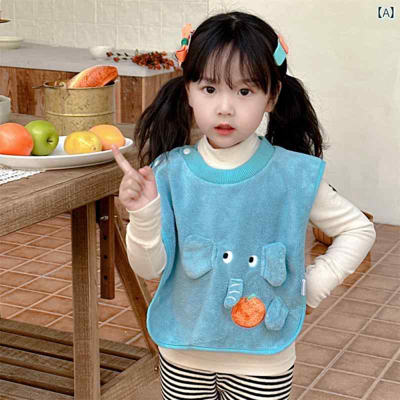 前掛け キッズ 子供 タオル 手拭き エン 歯磨き スタイ よれかけ 防水 ベビー 韓国 ポケット ゾウ ペンギン 猫 ブルー ピンク ベージュ
