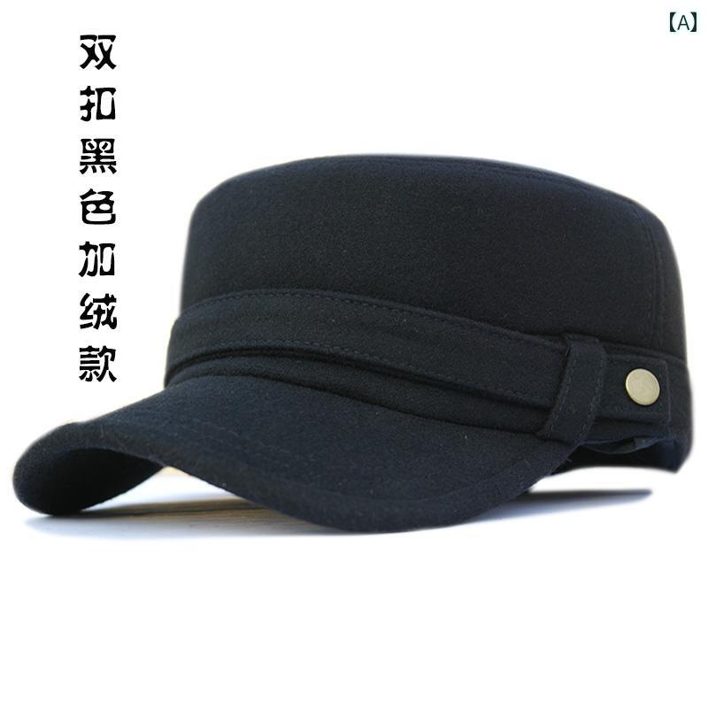 ワークキャップ メンズ 帽子 秋冬 屋外 耳あて 暖かい ウール フラットトップ 短い つば 野球帽 ブラック グレー