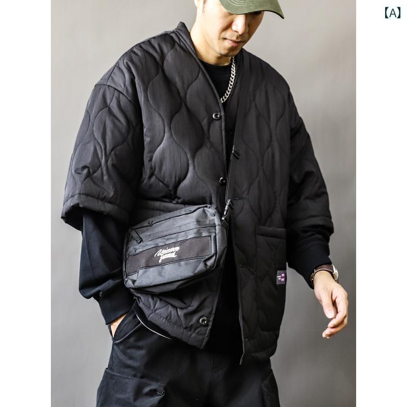 メンズ 上衣 今めかしい 衣裳 綿 厚地の外套 秋冬 半袖 レトロ 大きめ大きさ 黒いこと 緑であること 否色つや