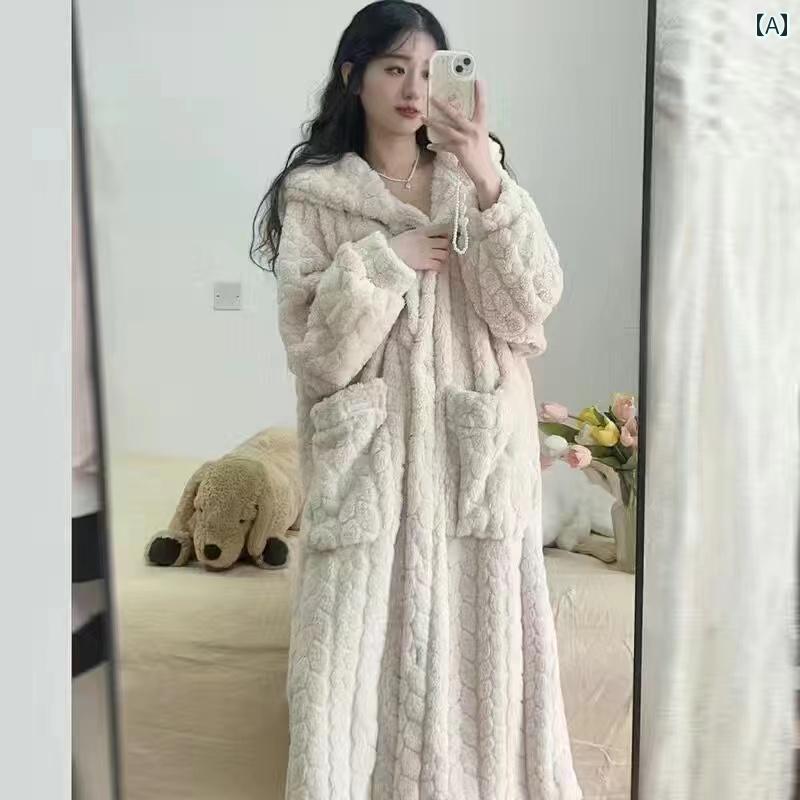 バスローブ レディース ガウン ルームウェア かわいい おしゃれ 秋冬 ロング 厚手 暖かい フード パジャマ 大きめサイズ 韓国