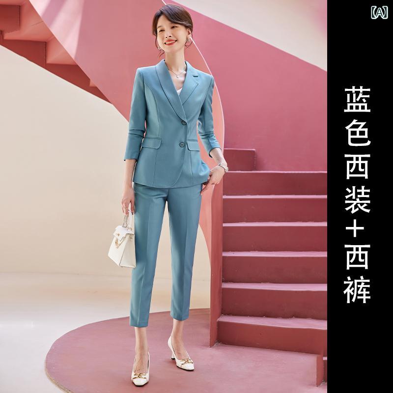 レディース パンツ スーツ ジャケット 秋冬 カジュアル フォーマル ビジネス ファッション ブルー ブラック オフィス 通勤 オフィス｜おうち健康生活