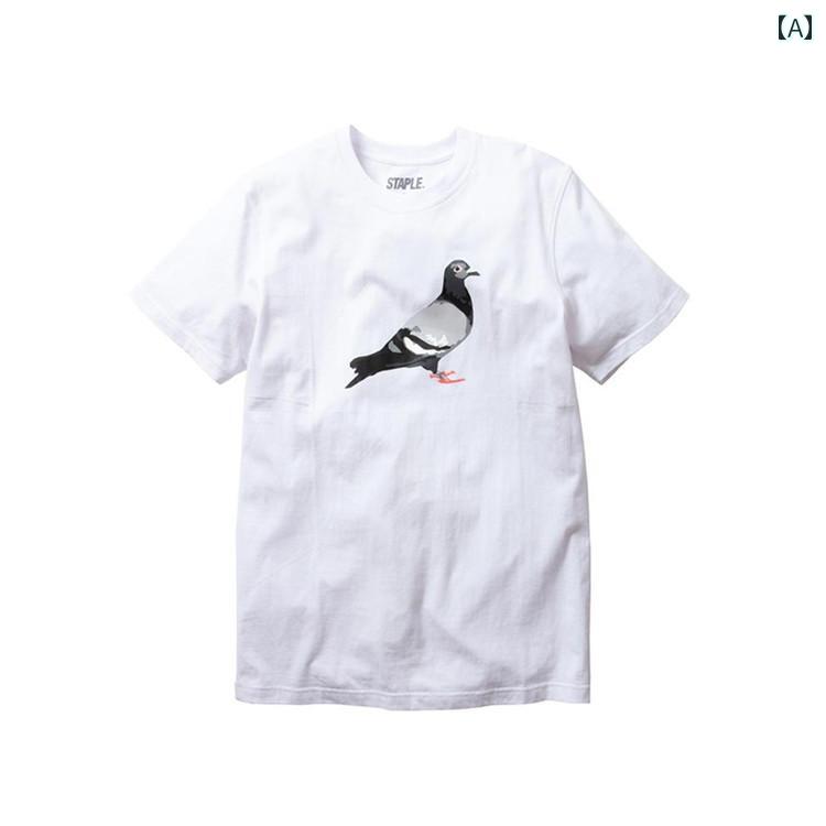 Tシャツ メンズ レディース カップル 半袖 トップス ファッション ピジョン 迷彩 カモフラ ホワイト ブラック｜おうち健康生活